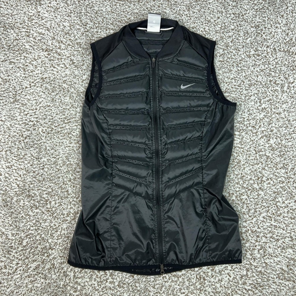 Nike Jacket Womens Small Black AeroLoft Full Zip Down 800 Running Athletic Vest